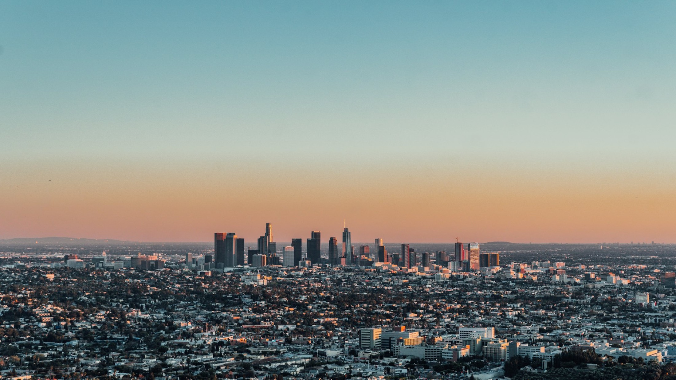 Downtown Los Angeles skyline at golden hour